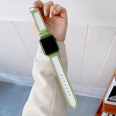 Watch Strap Leather And Knitted Nylon Wrist Strap